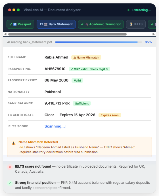 VisaLens document check preview